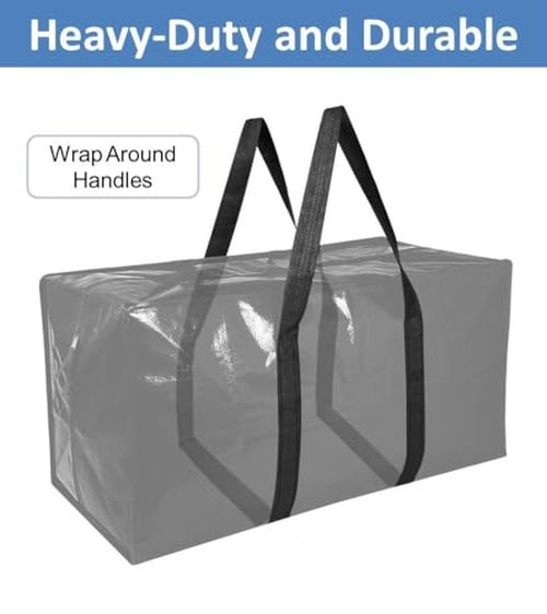 6 Pack Extra Large Moving Bags with Reinforced Handles, Heavy-Duty Storage Tote for Dorm Room Essentials with Strong Zipper,Packing Moving Boxes for College Supplies,Black