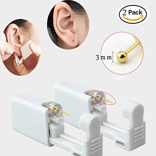 Self Ear Piercing Gun Kit 2 Pack Disposable Painless Gold Peas Studs