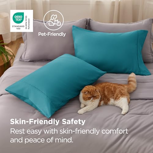 Bedsure Teal Brushed Microfiber Pillowcases - Set of 2, 20x26 Inches