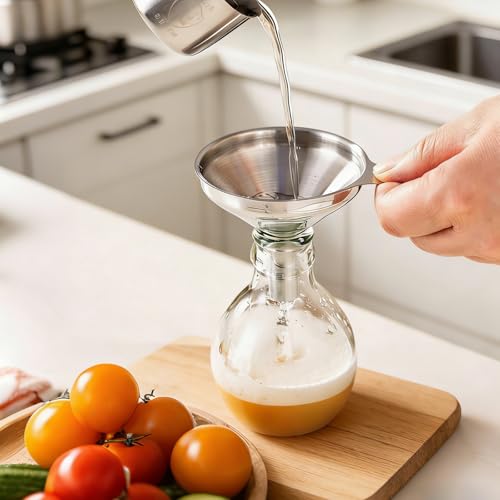 Short Handle Stainless Steel Funnels Set - 3 Pcs Mini Kitchen Funnel for Filling Bottles