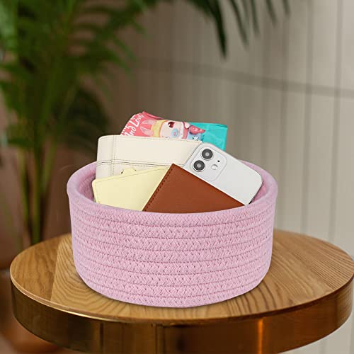 ABenkle 2 Pack Pink Cotton Rope Storage Baskets - Mini Decorative Boho Organizers for Home