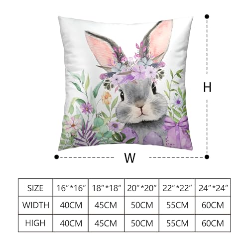 Easter Throw Pillow Covers - 2 Pack Floral Cross & Bunny 18x18