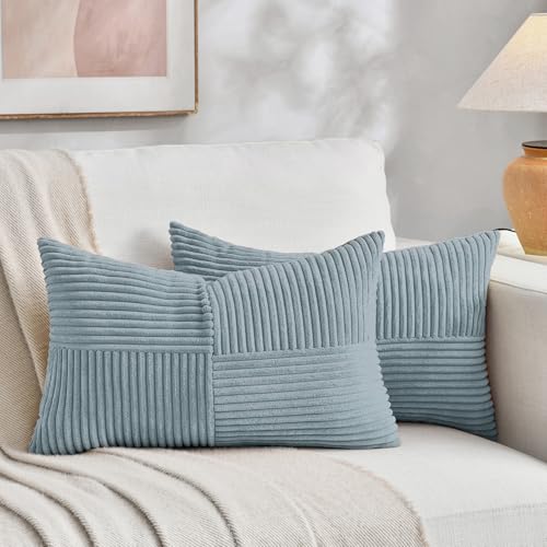 Light Blue Corduroy Throw Pillow Cover 12x20 Inch for Sofa