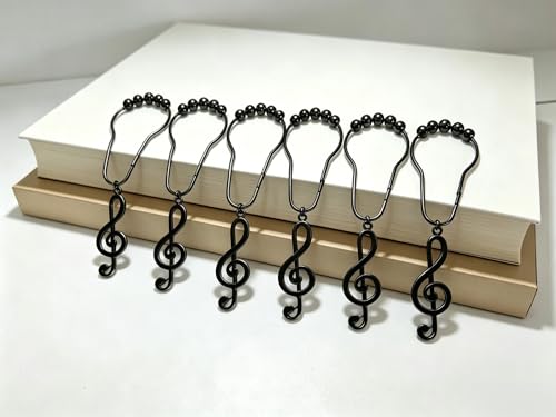 Musical Note Shower Curtain Hooks - 12-Piece Rust-Resistant Set (Black)