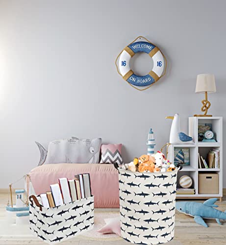 Shark Kids Laundry Hamper - Large Collapsible Canvas Toy Storage Basket