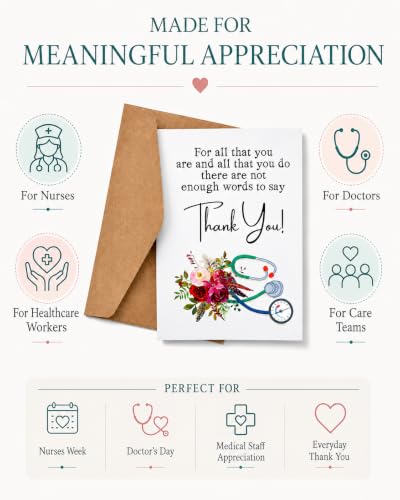 Nurse Thank You Card for Doctors and Healthcare Workers, 5x7 in
