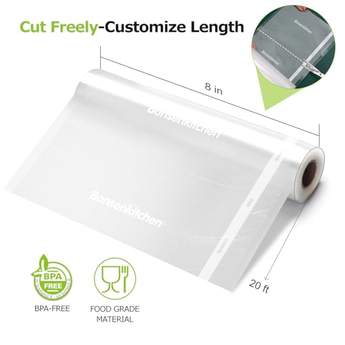 Bonsenkitchen Vacuum Sealer Rolls, 8 in x 20 ft (2 Pack) - BPA-Free Bags