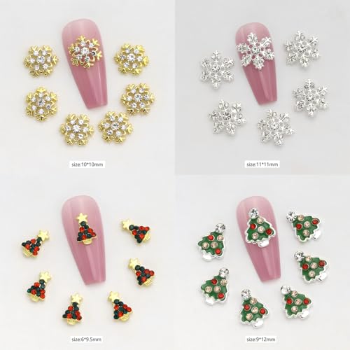 PODUOJIEYI 19Pcs Christmas Nail Art Charms 3D Alloy Xmas Tree Snowflake Gems