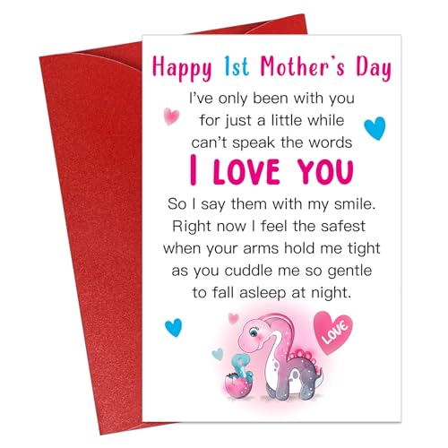Happy 1st Mother's Day Card for New Mom - Cute Dinosaur Design