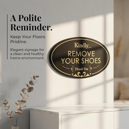 Kindly Remove Your Shoes Sign - Elegant Oval Door Sign 6.3" x 3.8"
