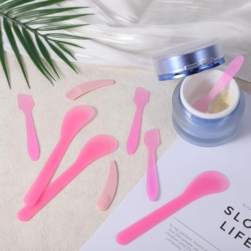 15 Pcs Mini Makeup Spatula Set Reusable Pink Plastic Cosmetic Scoops