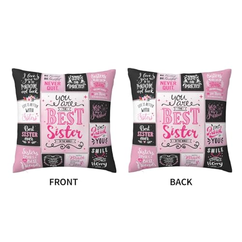 Best Sister Ever Throw Pillow Cover - 18x18 Inch Pink