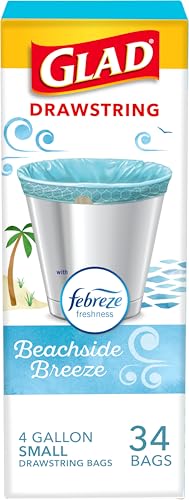 Glad Odorshield Small Drawstring Trash Bags 4 Gal Beachside Breeze Febreze 34 Ct - Pack of 1