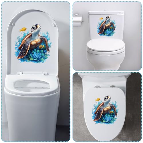 Turtle Toilet Seat Lid Sticker - Self-Adhesive Ocean Decor 11.8 x 11.2 Inch