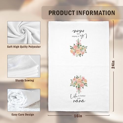 Life Nana Kitchen Towels - Grandma Gift Rustic Floral Hand Towel 16x24in