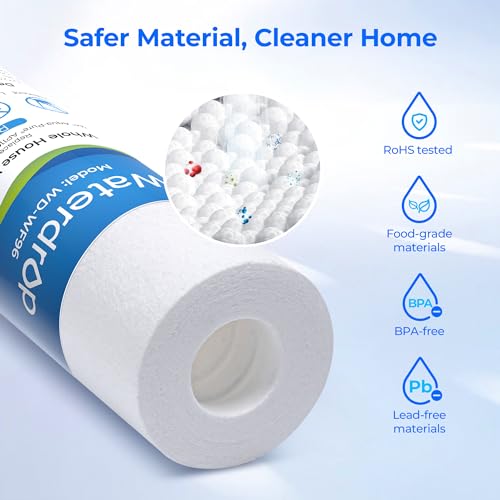 Waterdrop 5 Micron 10" x 2.5" Whole House Water Filter Replacement Cartridge, Sediment Water Filter Replacement for Any 10 inch RO Unit, Aqua-Pure¢ç AP110, Culligan¢ç P5, WHKF-GD05, 6 Pack