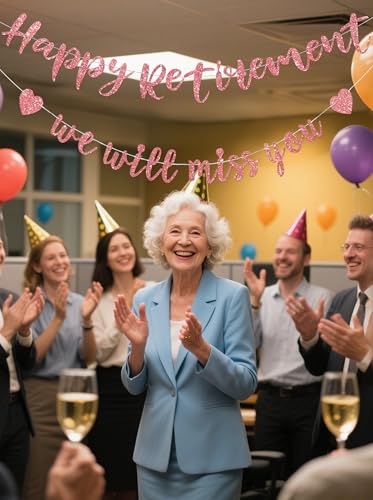 Rose Gold Retirement Banner Set - Pre-Strung Farewell Decor