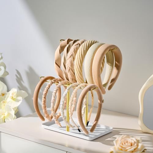 Josmimic 2-Tier T-Bar Headband Organizer with Tray - Gold & White