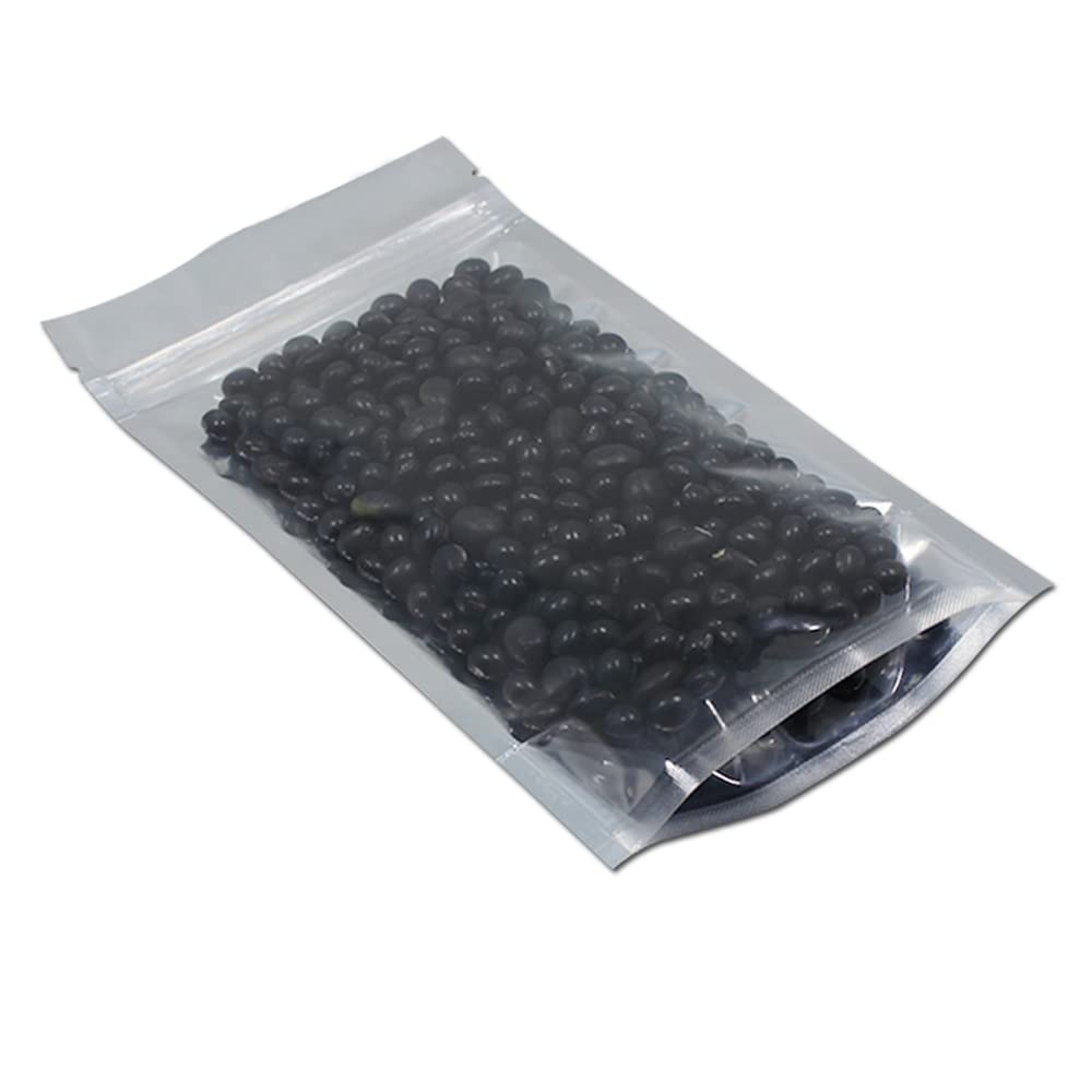 FERENLI 500 Pieces Stand Up Clear Front Resealable Aluminum Mylar Foil Plastic Packaging Bag Zipper Heat Sealable with Tear Notch Long Term Food Storage 3.9x5.9 inch