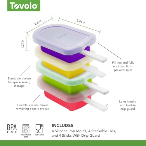Tovolo Stackable Silicone Popsicle Molds with Drip Guards - 4 Pack