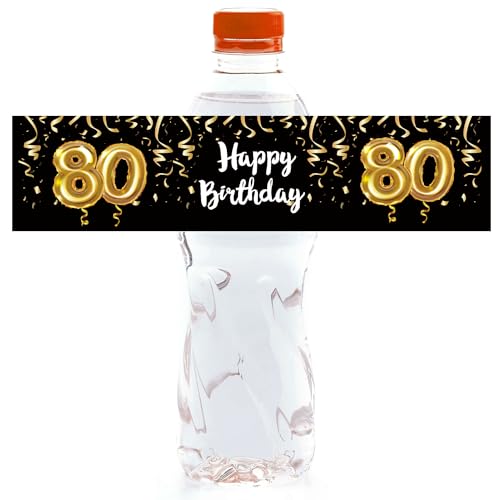 24 Black and Gold 80th Birthday Water Bottle Labels - Elegant Party Decor