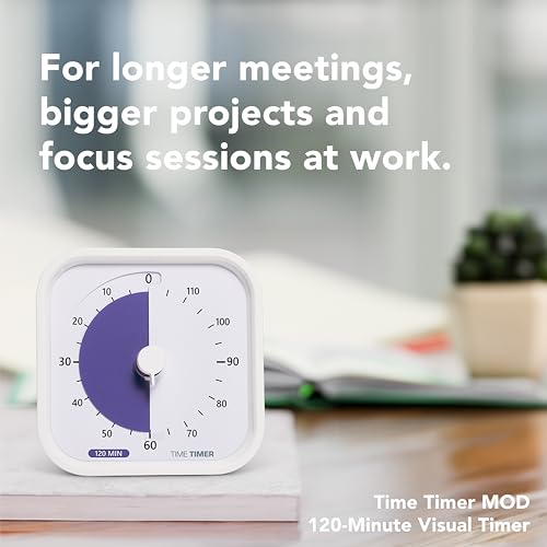 TIME TIMER 120 Minute MOD Education Edition ?? Visual Timer with Desktop Software for Kids Classroom Learning, Testing Timer, Study Tool and Office Meetings with Silent Operation (White - 120min)