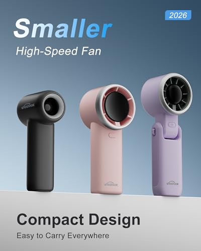 WHATOOK Portable Turbo Handheld Fan, 5-Speed USB-C Rechargeable Mini Fan