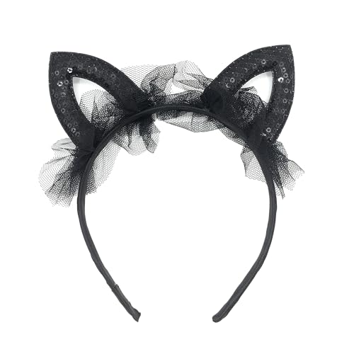 Black Lace Cat Ears Headband with Bow and Polka Dots for Halloween Costume