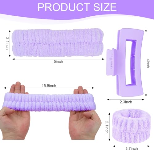 Purple Spa Headband and Wristbands Set for Face Washing