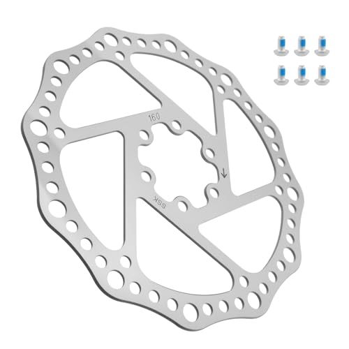 160mm Bike Disc Brake Rotor, Stainless Steel Bicycle Rotors with Anti-Slip 6 Bolts Fit for Road Bike Mountain Bike BMX