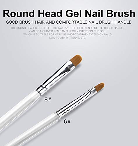 Siyuwuro 2Pcs Oval UV Gel Nail Brush Set #6 and #8 Crystal Clear Handle