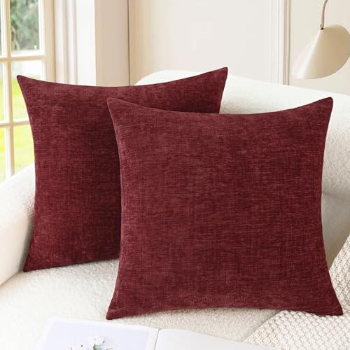 CaliTime 16x16 Inch Burgundy Throw Pillow Covers Set of 2 – Durable Chenille, Invisible Zipper