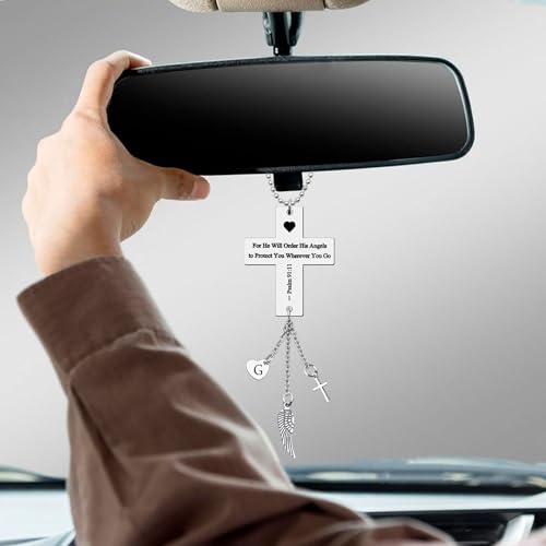 Christian Initial G Rear View Mirror Ornament - Psalm 91:11