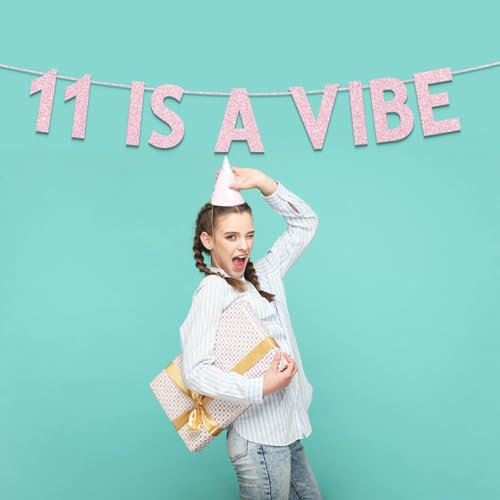 Rose Gold Glitter 11th Birthday Banner for Girls - Party Decorations & Supplies