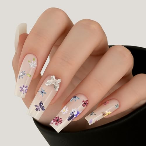 Bratrico 5D Embossed Flower Nail Stickers - Colorful Floral Petal DIY Set