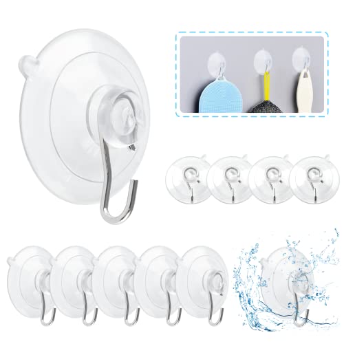 A-1.77 Inch 12Pcs Clear Suction Cup Hooks Heavy Duty Wall Mounts for Bathroom & Kitchen