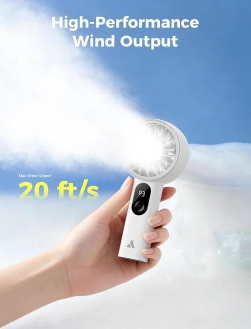 Aecooly Portable Handheld Fan - Powerful USB Rechargeable Mini Fan for Travel | 10H Max Cooling Time - White