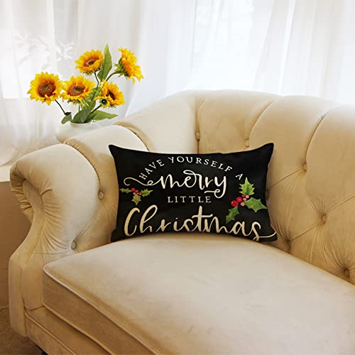 Christmas Throw Pillow Cover, 12x20 Inch Farmhouse Cushion Case