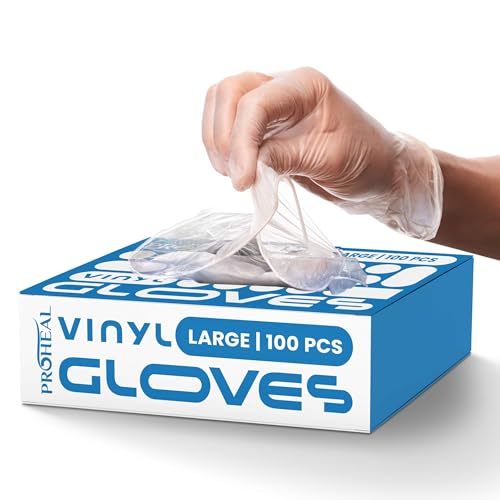 ProHeal Large Clear Vinyl Disposable Gloves - Powder & Latex-Free Kitchen Gloves (100 Count)