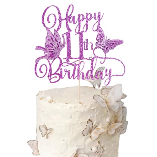 11th Birthday Butterfly Cake Topper | Glitter 3D Decoration
