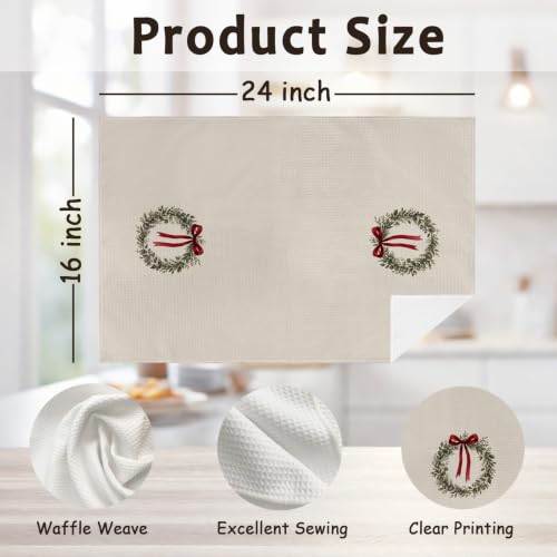 Vintage Christmas Tree Kitchen Hand Towels Set of 2 - Tree Wreath Variation