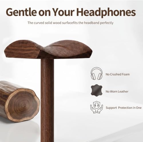 Walnut Wooden Headphone Stand - Desktop Headset Hanger & Display Holder