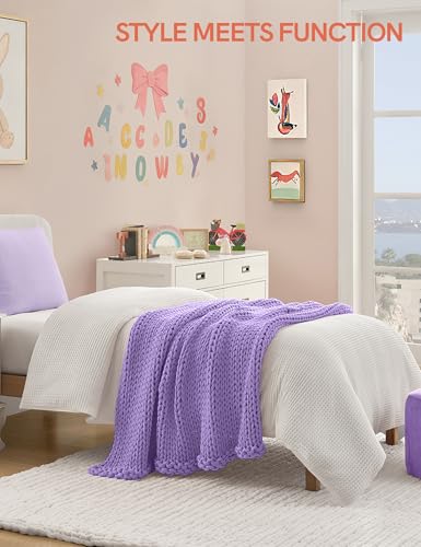 YnM 40x50 Inch 7lb Cooling Weighted Blanket - 100% Cotton Handmade Chunky Knit, Purple