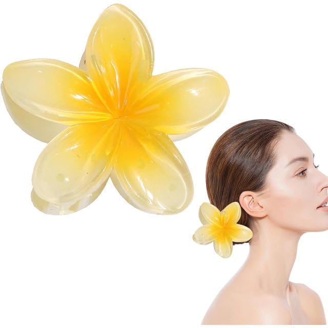 Creamy Yellow Plumeria Flower Hair Claw Clip for Thick Hair