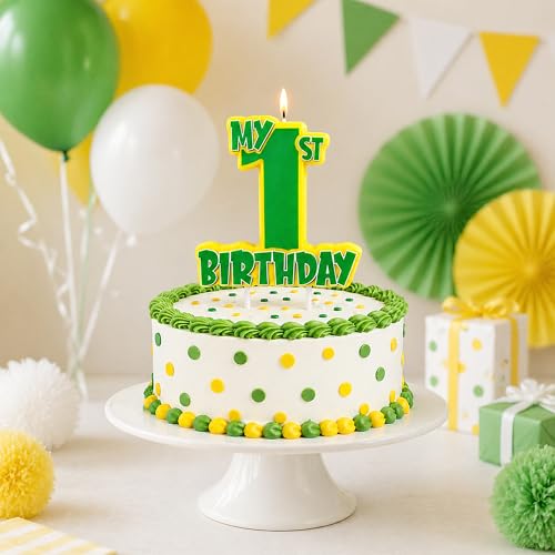Number 1 Birthday Candle - Street Style Green & Yellow Cake Topper