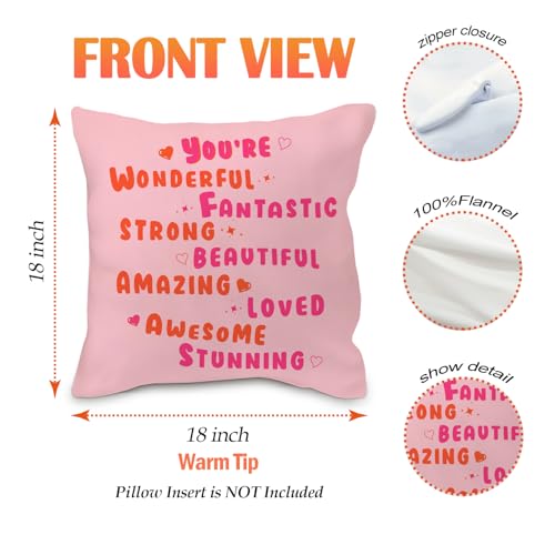 You're Amazing Pink Preppy Pillow Cover 18x18 - Flannel Throw Pillow Case