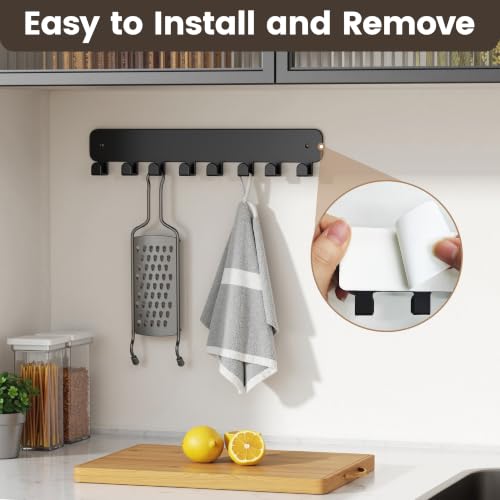 Key Holder Wall Mount with 8 Hooks - Durable Adhesive Key Rack