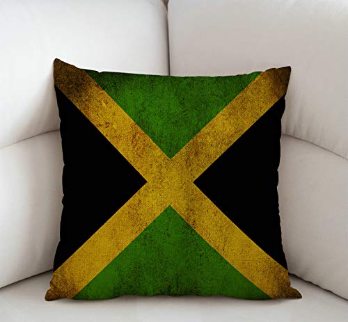 Jamaican Flag Vintage Style Throw Pillow Cover - 18x18 Cotton Linen