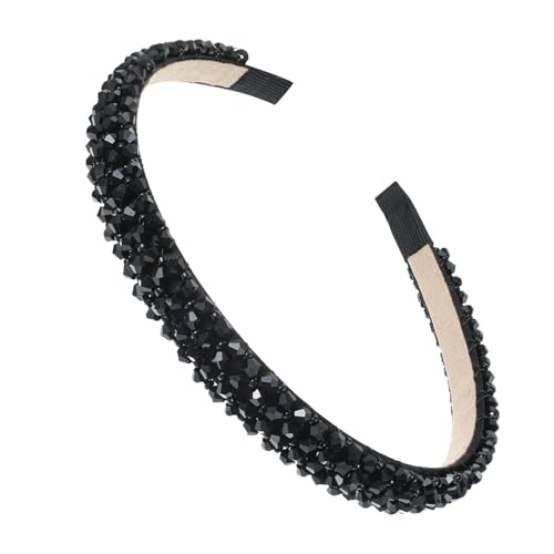 Bremorou Black Rhinestone & Pearl Headband, 4-Row Thin Beaded Hairband for Women