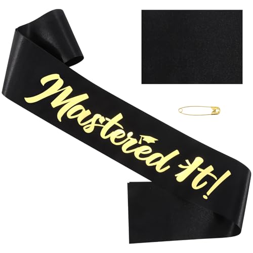 Mastered It Graduation Sash Black and Gold for Masters Degree